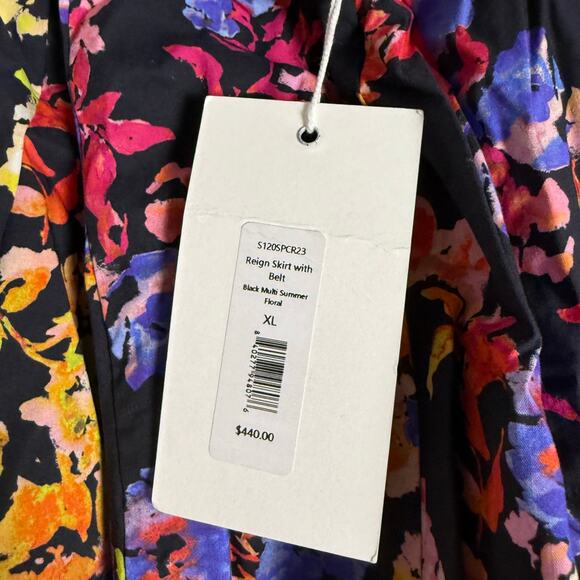 Caroline Constas Reign Black Multi Floral Tiered Ruffle Belted Mini Skirt XL - Picture 10 of 10